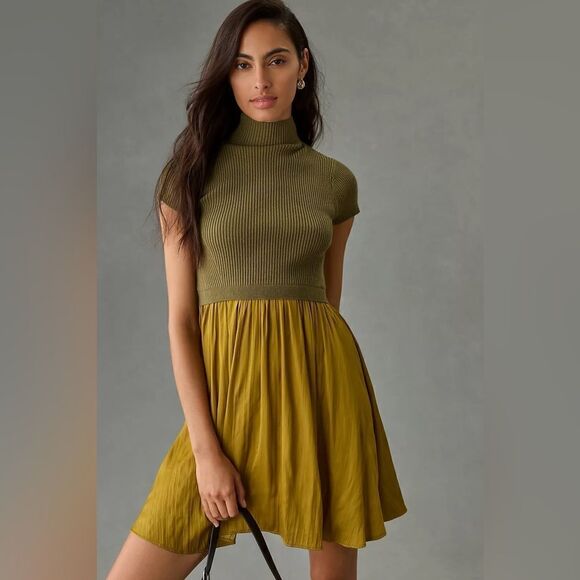 By Anthropologie Short-Sleeve Mock-Neck Mockable Mini Jumper Dress NWT - Picture 1 of 13